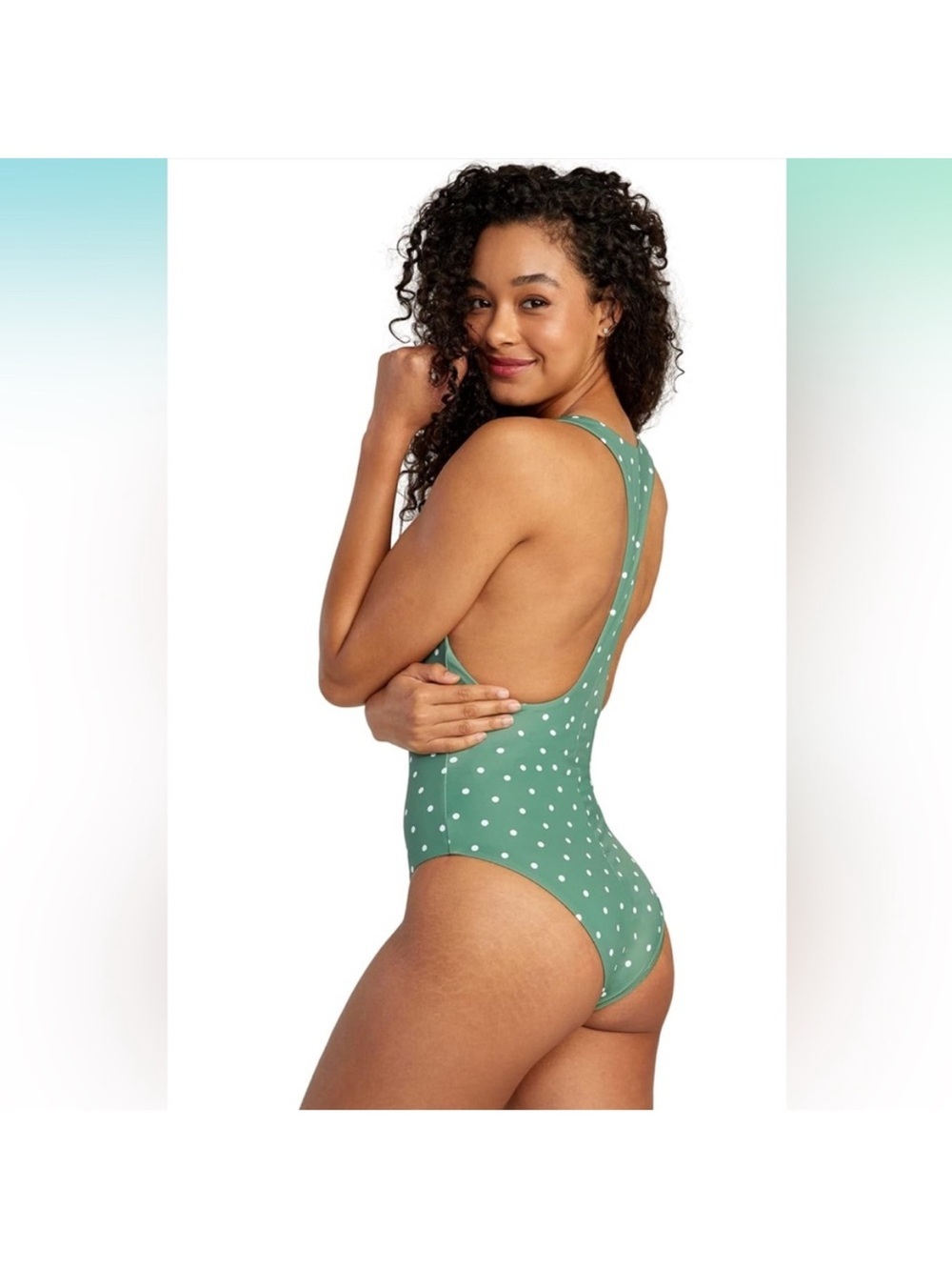 RVCA green white polka dot racerback one piece size Large